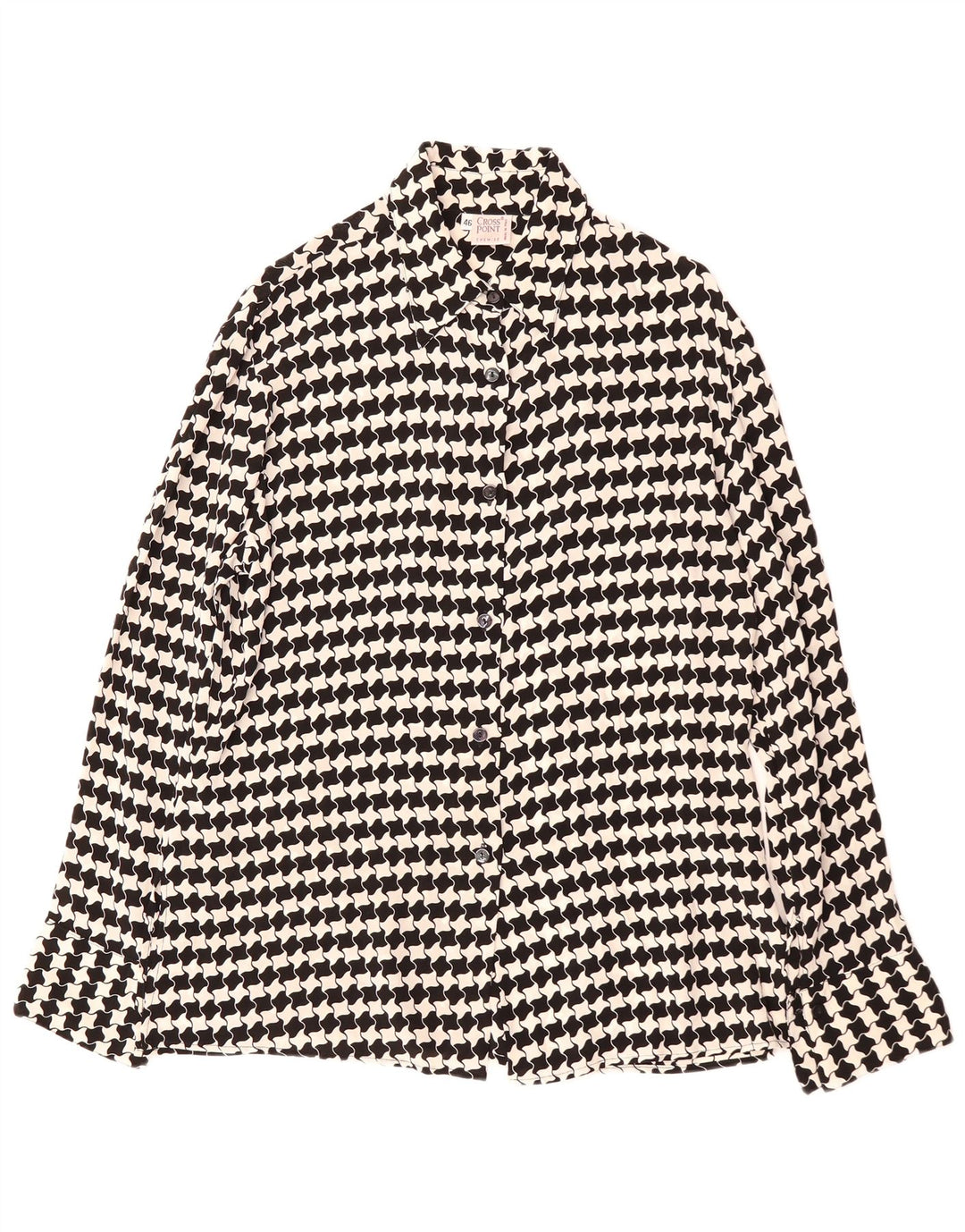 Damska bluzka koszulowa VINTAGE IT 46, duża, czarna wiskoza w pepitkę