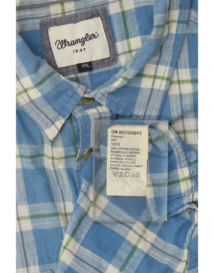 Koszula męska z krótkim rękawem Wrangler 2XL, bawełniana niebieska kratka