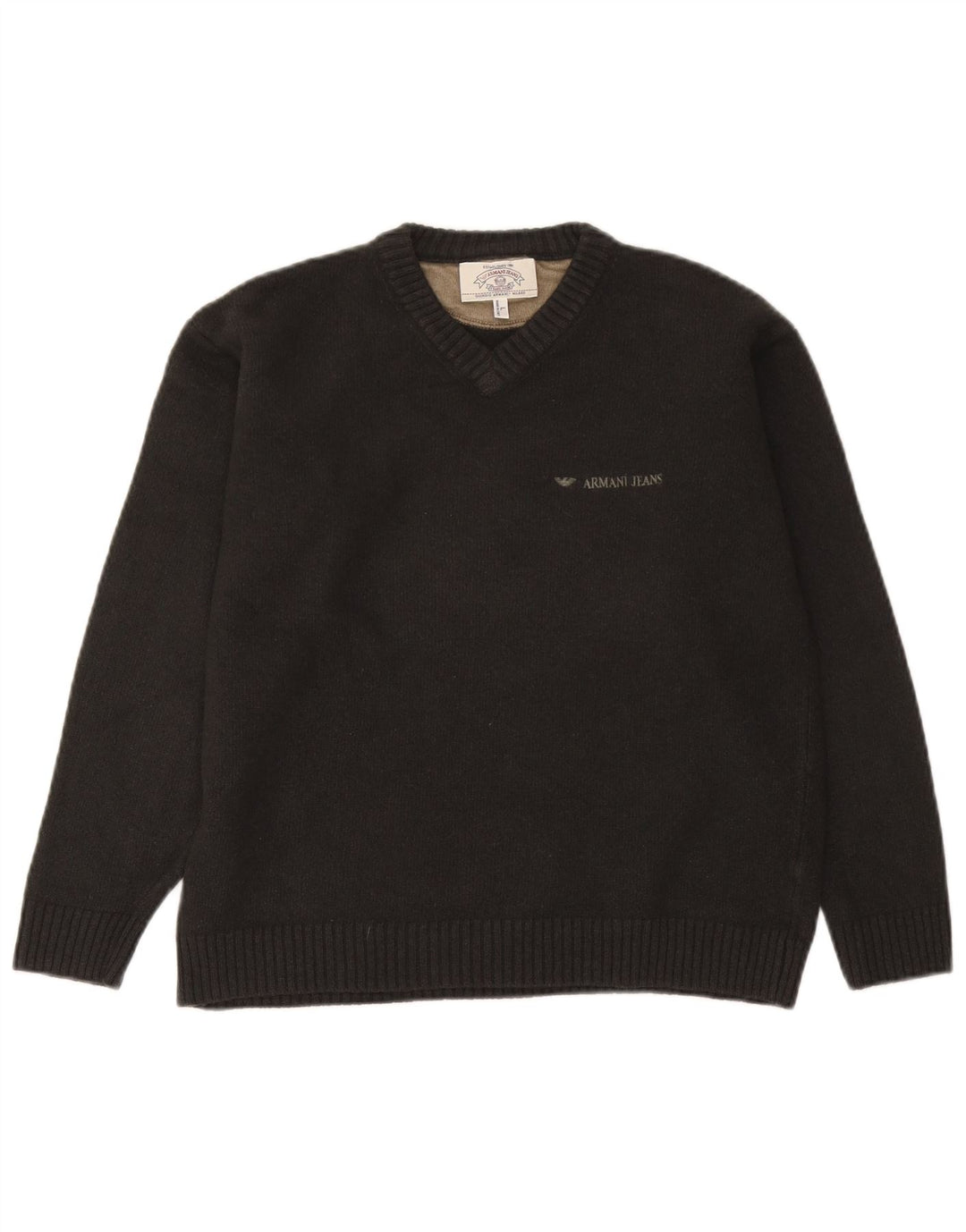 Armani Jeans Męski sweter z dekoltem w kształcie litery V, duży, szary, wełniany