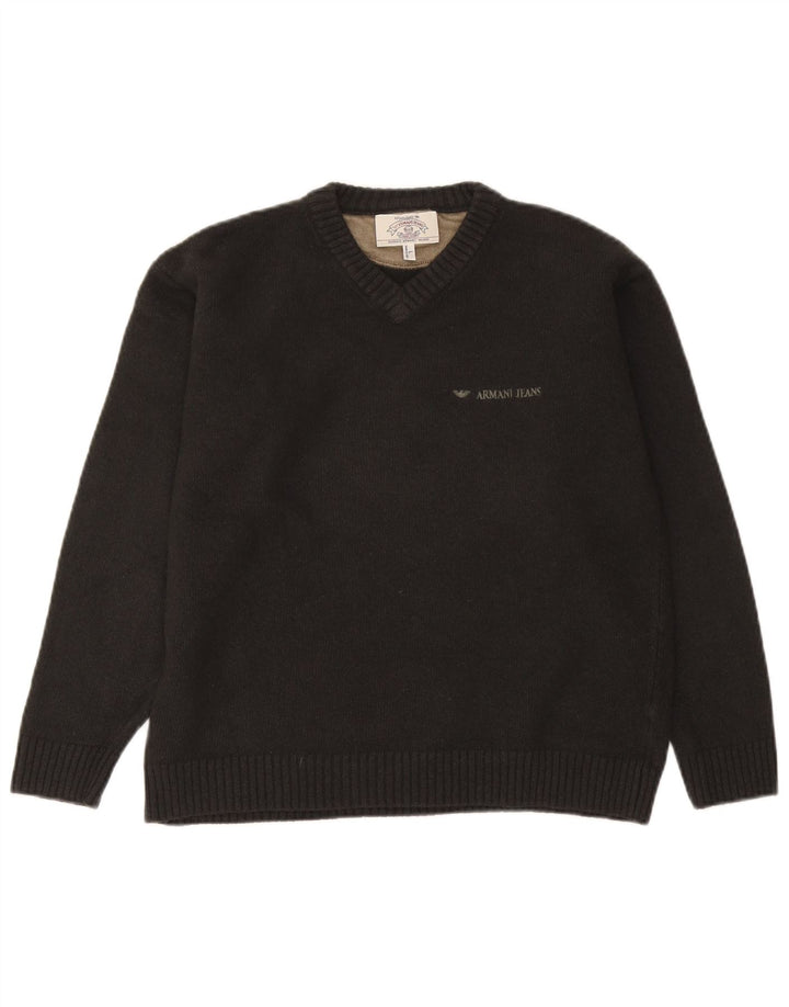 Armani Jeans Męski sweter z dekoltem w kształcie litery V, duży, szary, wełniany