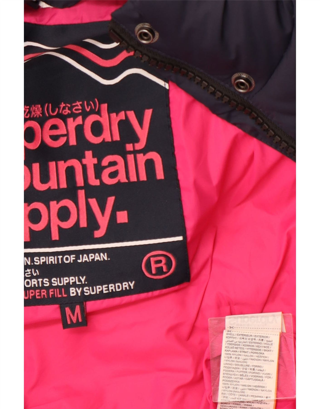 Damska ocieplana kurtka z kapturem SUPERDRY UK 12, średni granatowy nylon