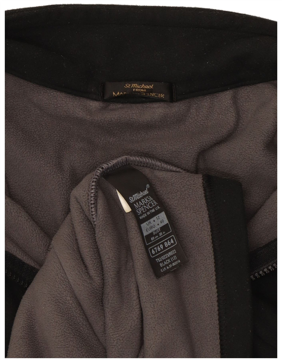 MARKS & SPENCER Womens Fleece Jacket UK 12 Medium Black Polyester