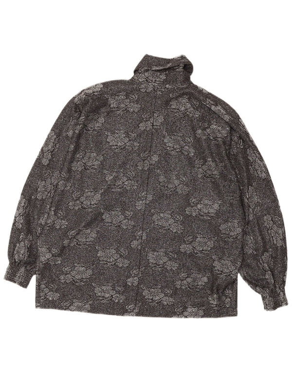 Damska bluzka w stylu vintage, przezroczysta, z długim rękawem, UK 18 XL, czarna w kwiaty