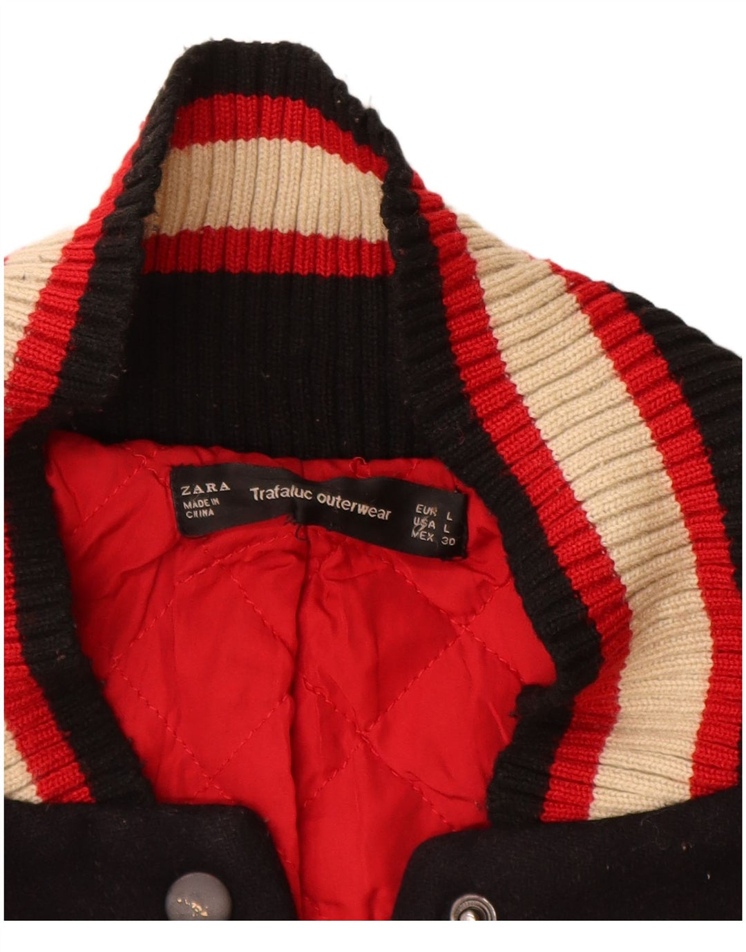 Damska kurtka Zara Trafaluc Graphic Varsity UK 16, duża, czarna, z blokami kolorów