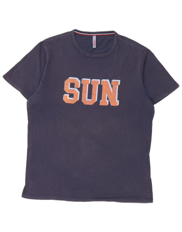 Męska koszulka z grafiką Sun68, 2XL, granatowa, bawełniana