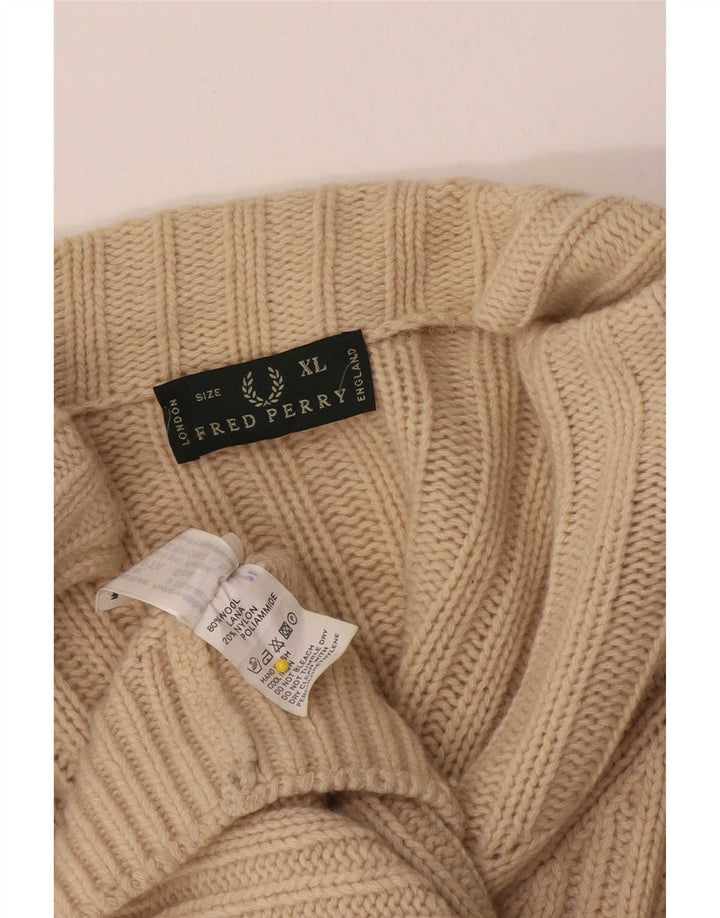 Męski sweter rozpinany Fred Perry XL, beżowy, wełniany