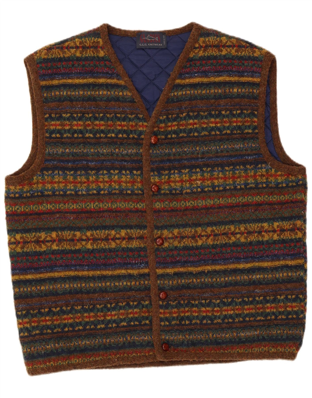Męski sweter bez rękawów w stylu vintage, duży, wielobarwny, wełniany w paski