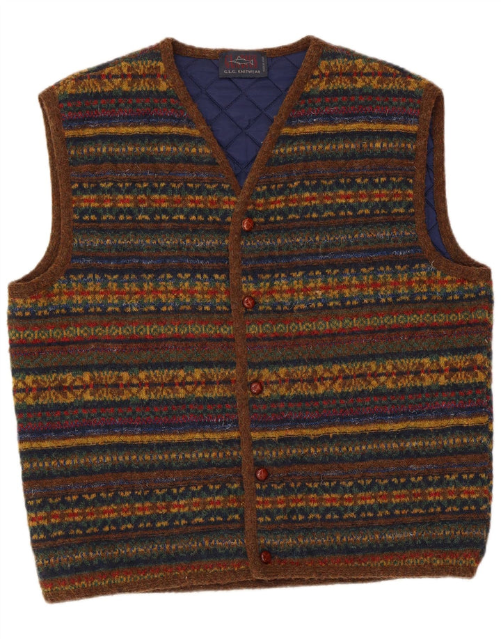 Męski sweter bez rękawów w stylu vintage, duży, wielobarwny, wełniany w paski