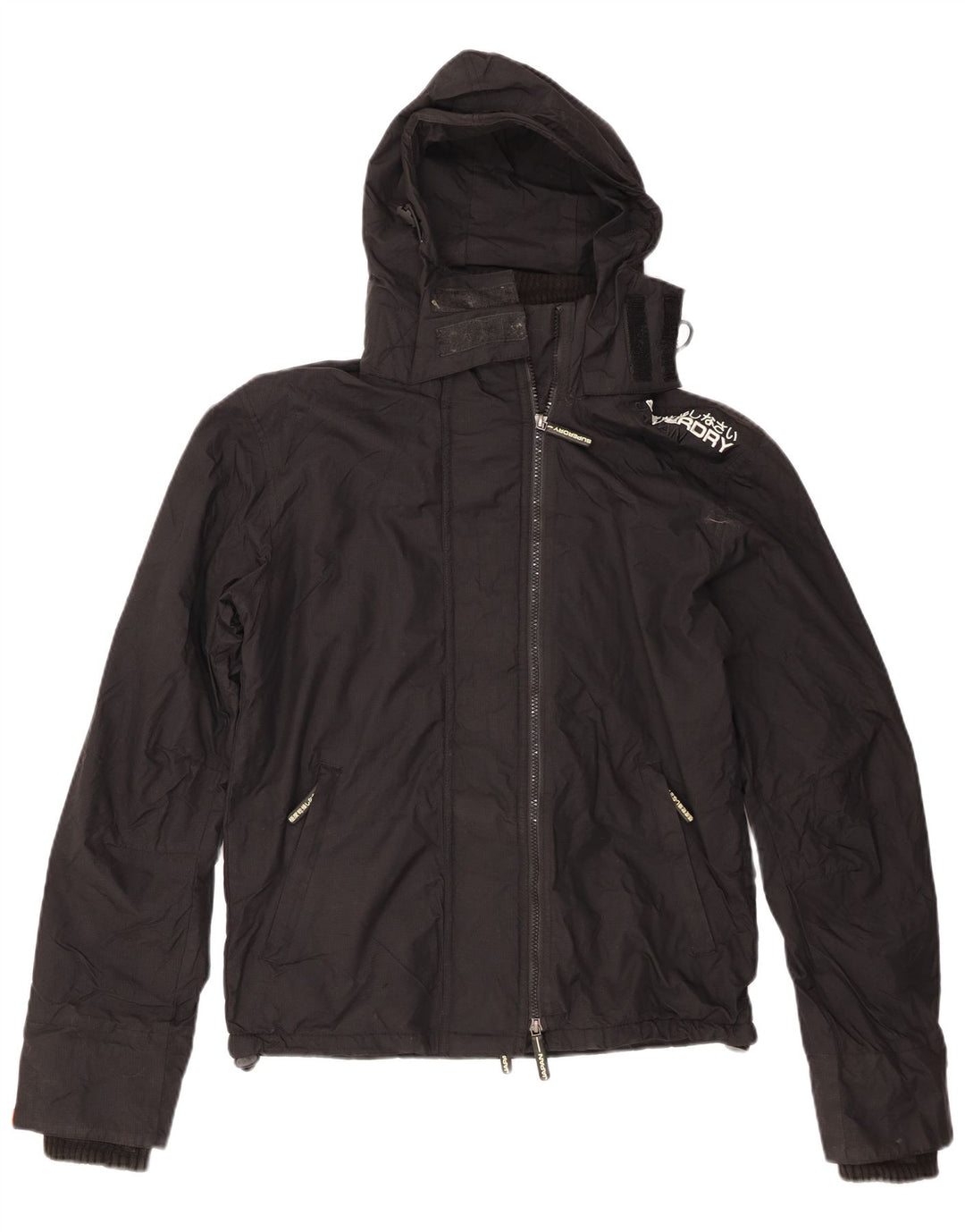 Damska wiatrówka z kapturem Superdry Graphic UK 14 Średni czarny nylon