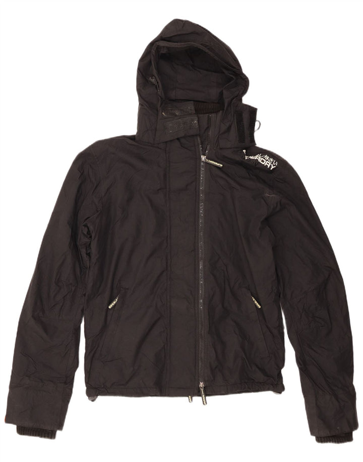 Damska wiatrówka z kapturem Superdry Graphic UK 14 Średni czarny nylon