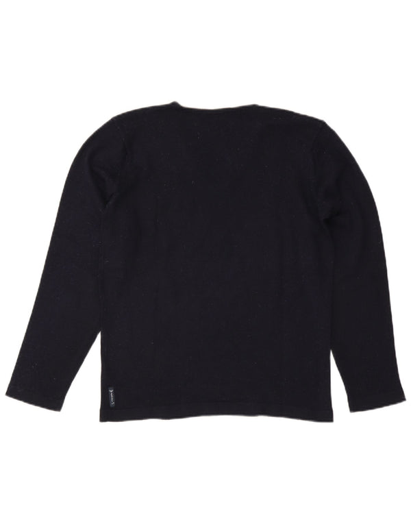 Armani Jeans Męski sweter z dekoltem w kształcie litery V, średni granatowy, wełniany blok kolorów