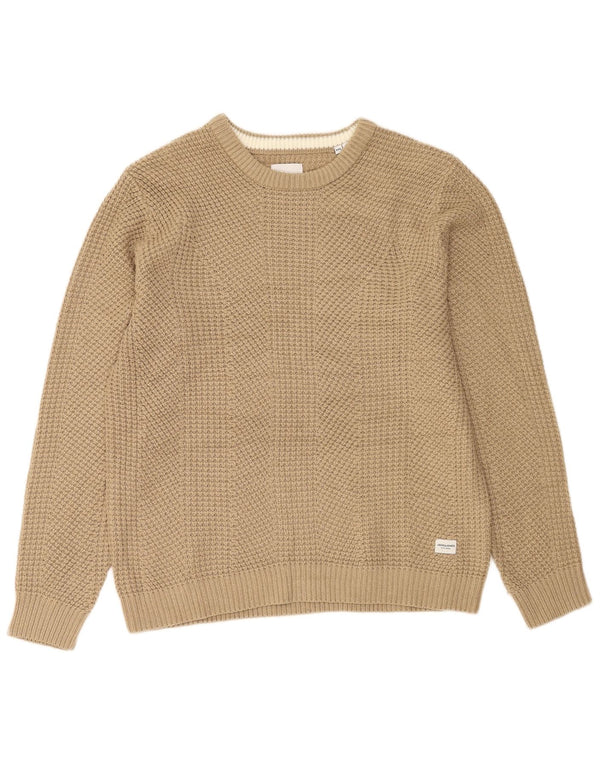Męski sweter z okrągłym dekoltem Jack & Jones 2XL, beżowy, akrylowy