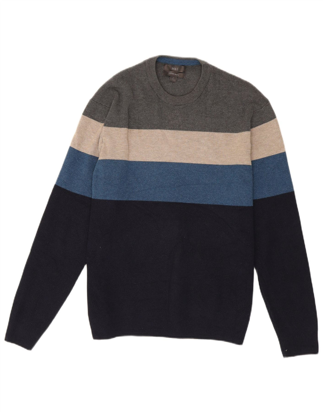 Marks & Spencer Męski sweter z okrągłym dekoltem, duże, wielokolorowe paski