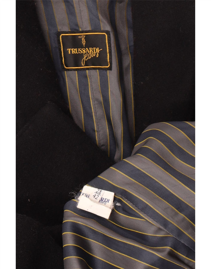 Damski płaszcz dwurzędowy Trussardi Jeans IT 42 Średni czarny dziewiczy wełna