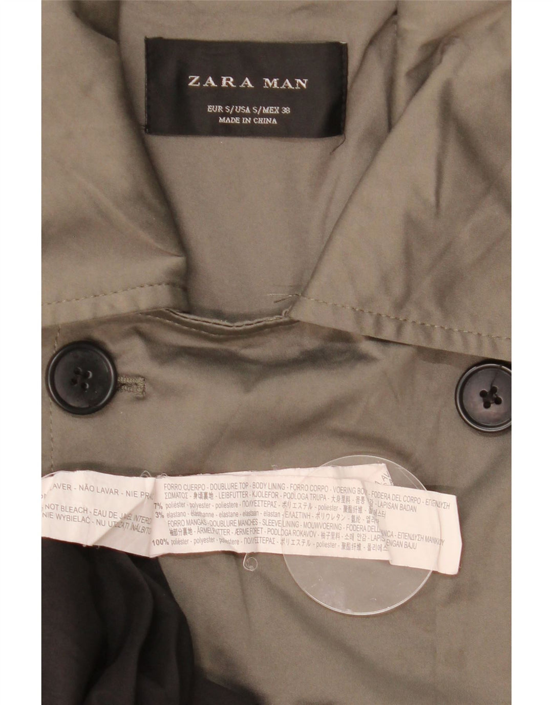 Męski trencz Zara UK 36, mały, khaki, poliester