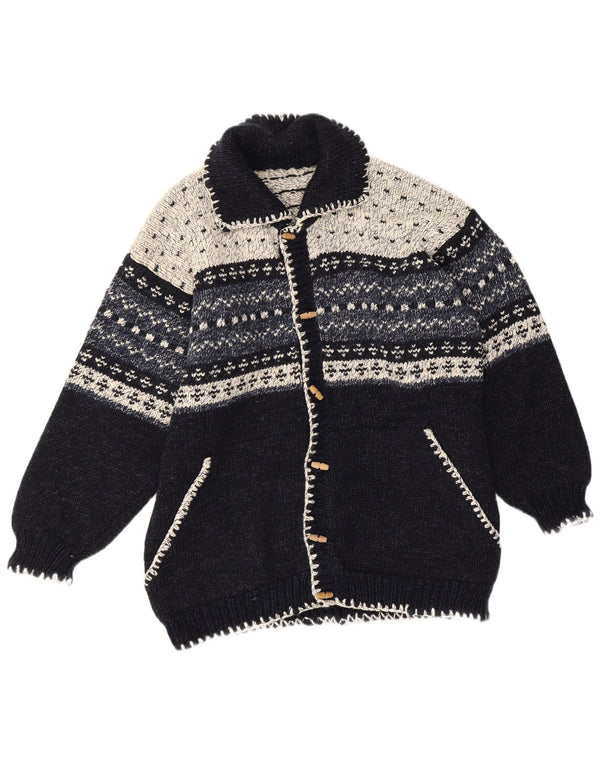 Vintage męski sweter rozpinany, duży granatowy Fair Isle