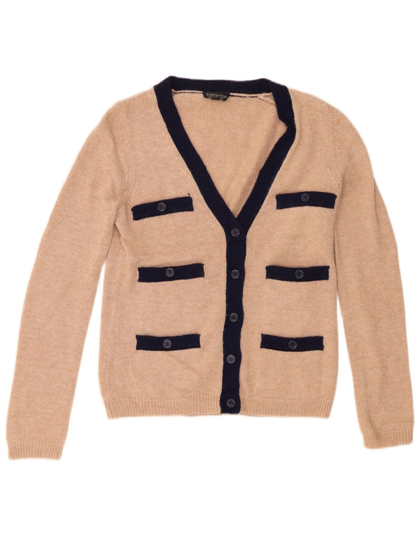 Topshop damski sweter kardigan UK 8 mały beżowy akryl