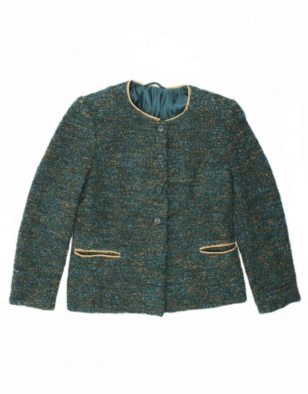 Vintage damska marynarka zapinana na 4 guziki UK 12, średnia, zielona nakrapiana