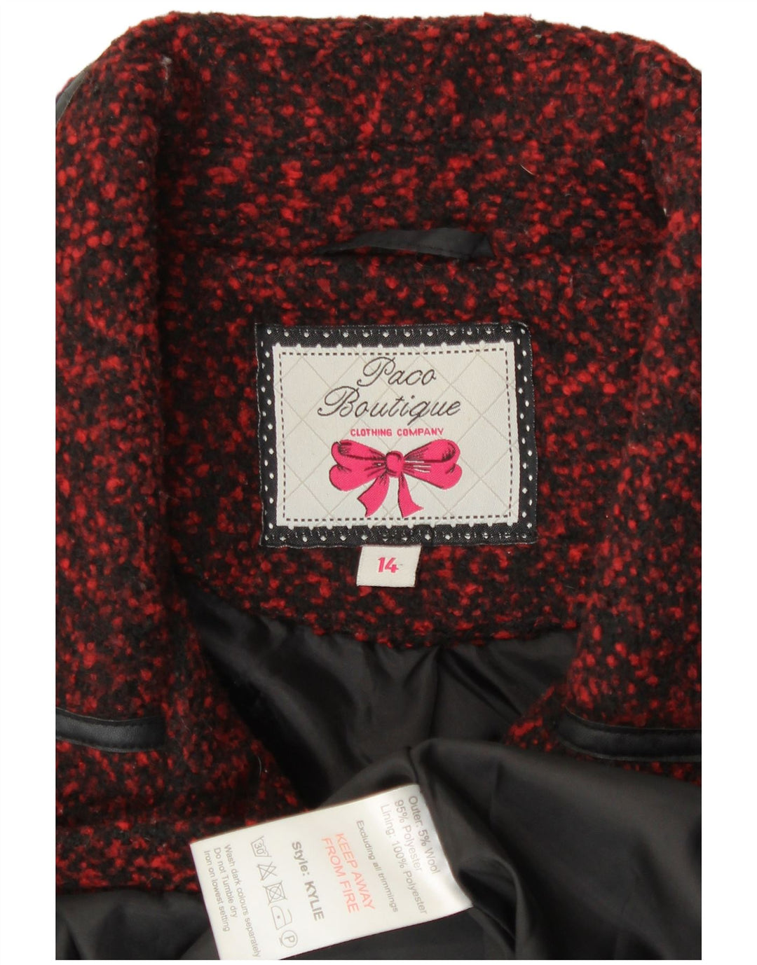 Damska kurtka zapinana na 3 guziki Paco Boutique UK 14, średni bordowy poliester