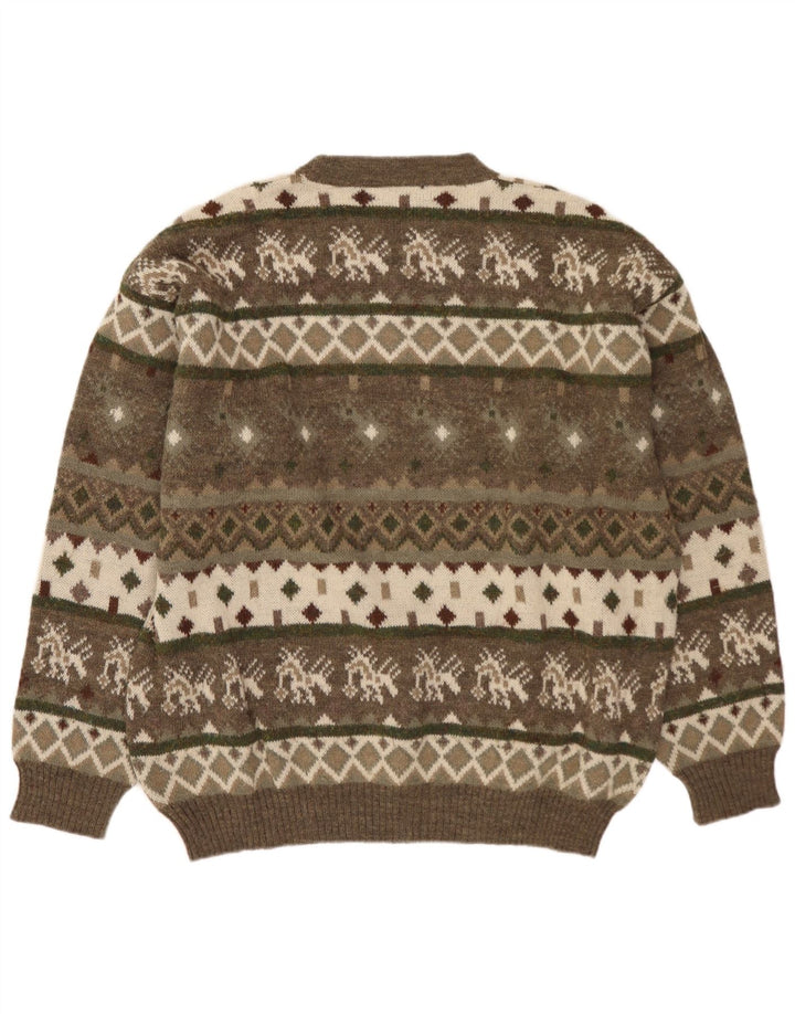 SEVRES Męski sweter z okrągłym dekoltem IT 52 Large Khaki Fair Isle Wool