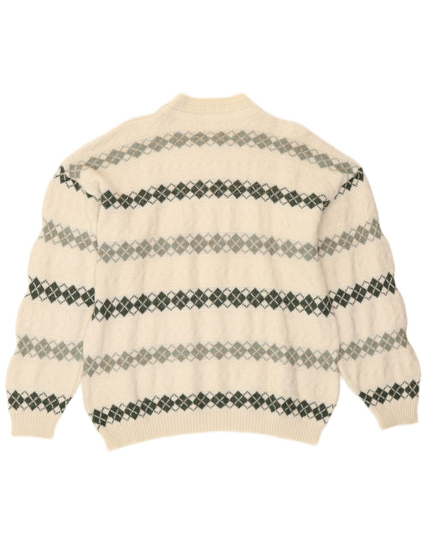 Vintage Mens Turtle Neck Jumper Sweater XL Off White Argyle/Diamond Retro
