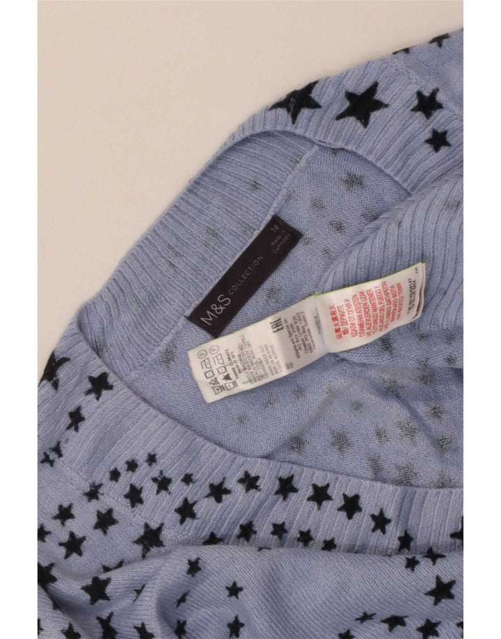 Marks & Spencer Damski sweter z dekoltem w kształcie litery V, UK 14, duży niebieski geometryczny