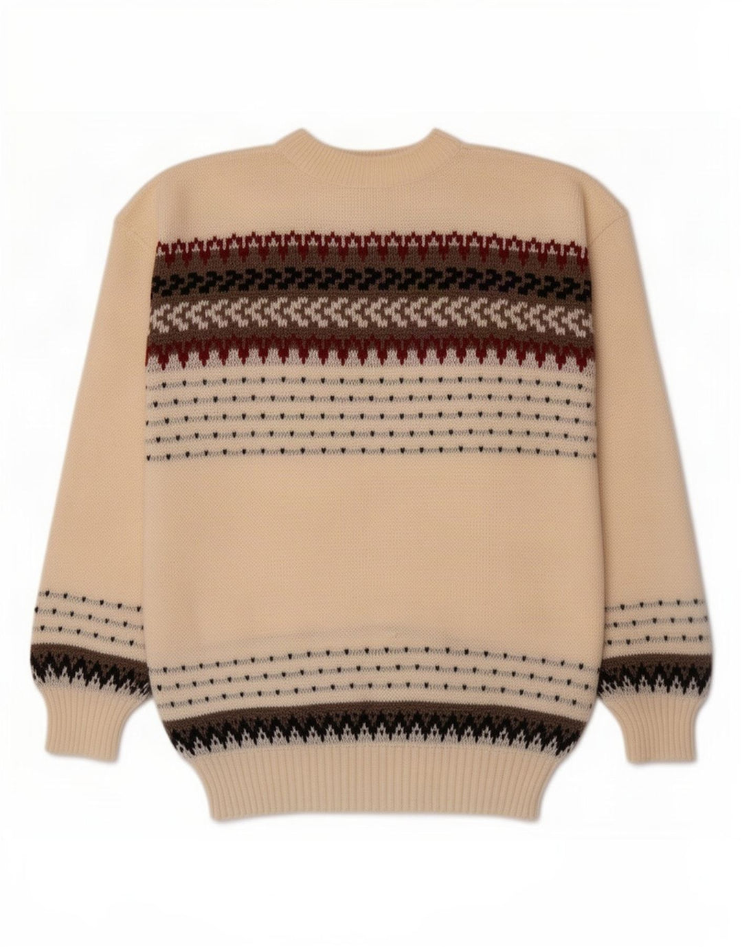 Vintage męski sweter z okrągłym dekoltem w średnie beżowe paski