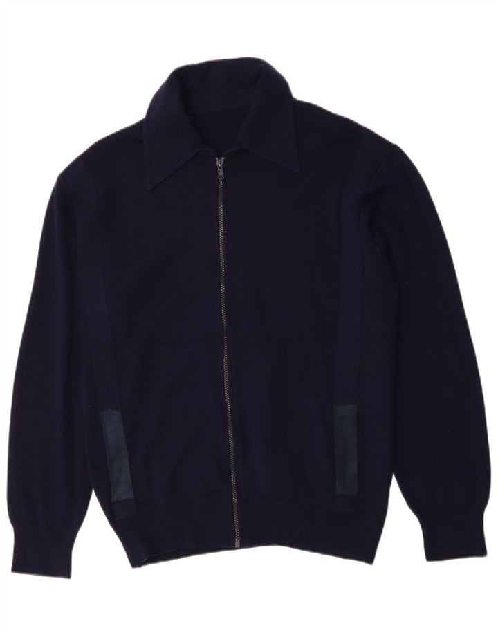 Sweter męski w stylu vintage, średni granatowy wełniany