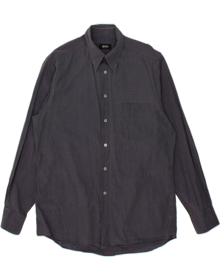 HUGO BOSS Mens Shirt Size 15 1/2 39 Medium Navy Blue Vintage Hugo Boss and Second-Hand Hugo Boss from Messina Hembry 