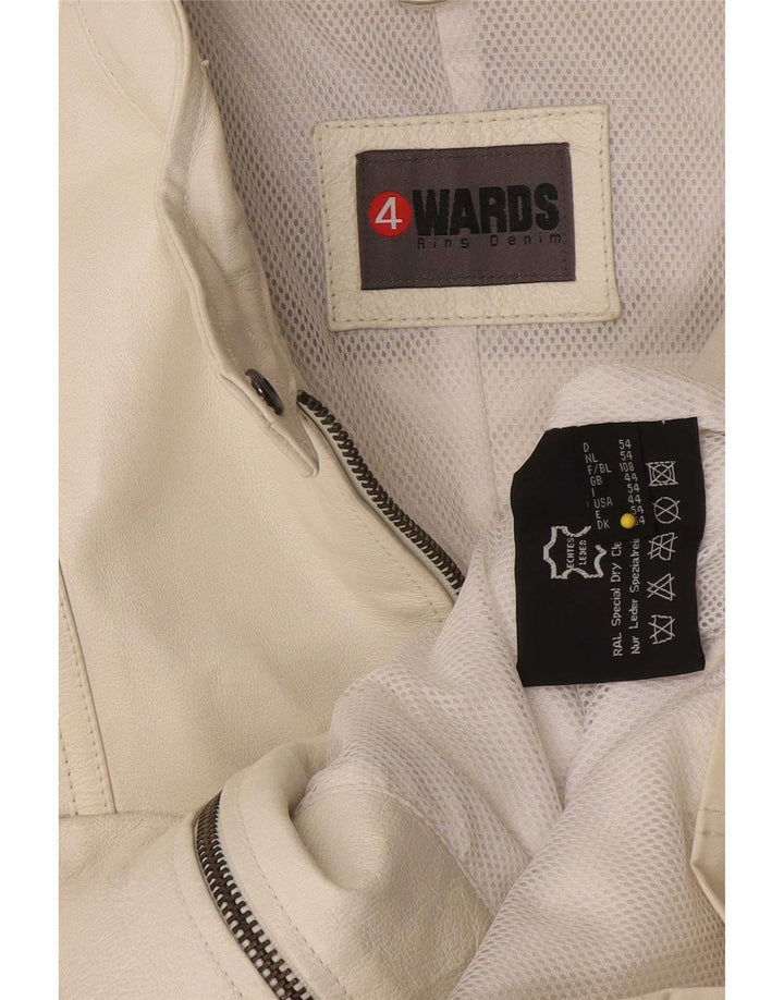 Vintage damska, oversize'owa kurtka skórzana IT 44, średnia biała skóra