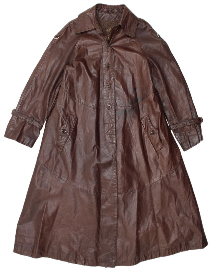 Damski płaszcz skórzany VINTAGE UK 14 Średni brąz