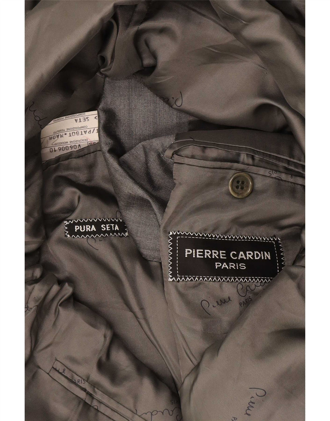 Męska marynarka Pierre Cardin zapinana na 2 guziki UK 38, jedwabna w średnie szare paski