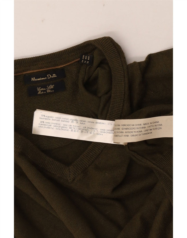 Męski sweter Massimo Dutti z dekoltem w kształcie litery V, XL, bawełniany khaki