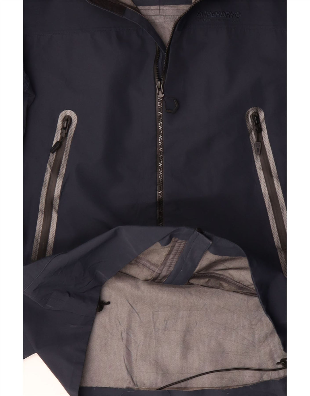 SUPERDRY Męska wodoodporna kurtka z kapturem UK 36, mała, granatowa, poliestrowa