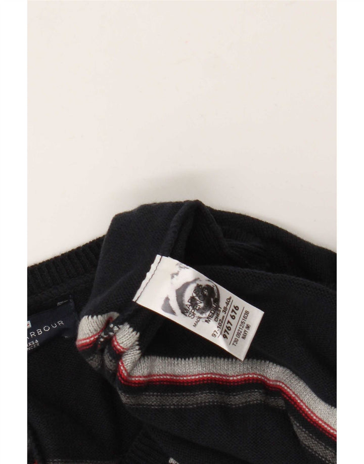 Męski sweter Marks & Spencer Blue Harbor z dekoltem w kształcie litery V, w średnie granatowe paski