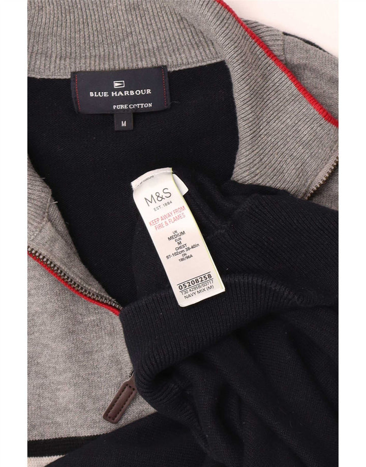 Męski sweter Marks & Spencer w kolorze niebieskim i zapinanym na zamek, średni granatowy