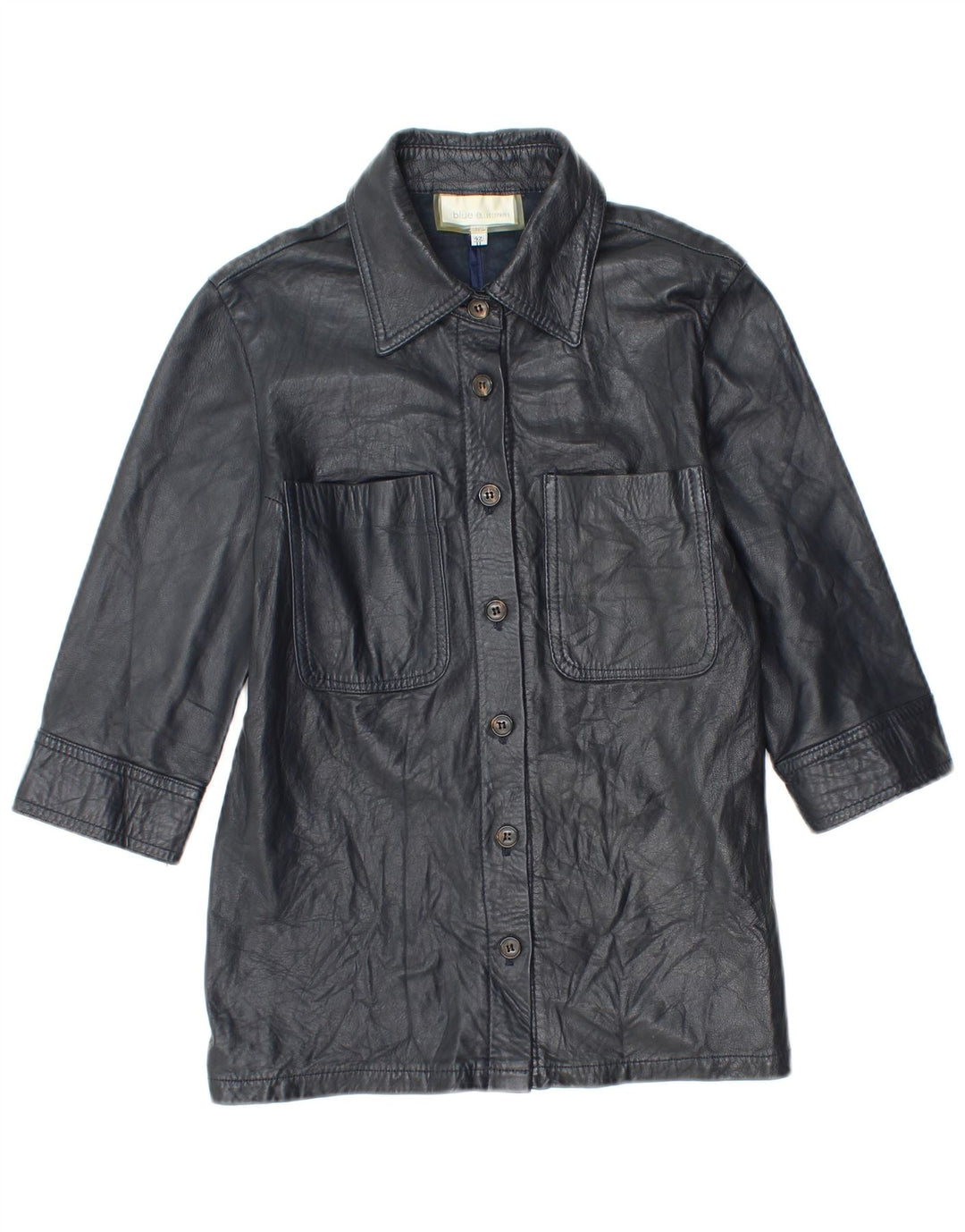 Damska kurtka skórzana Les Copains z rękawem 3/4 IT 42, średnia granatowa skóra