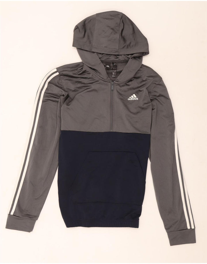 Męska bluza z kapturem Adidas, mała, szara, z blokami kolorów, poliester