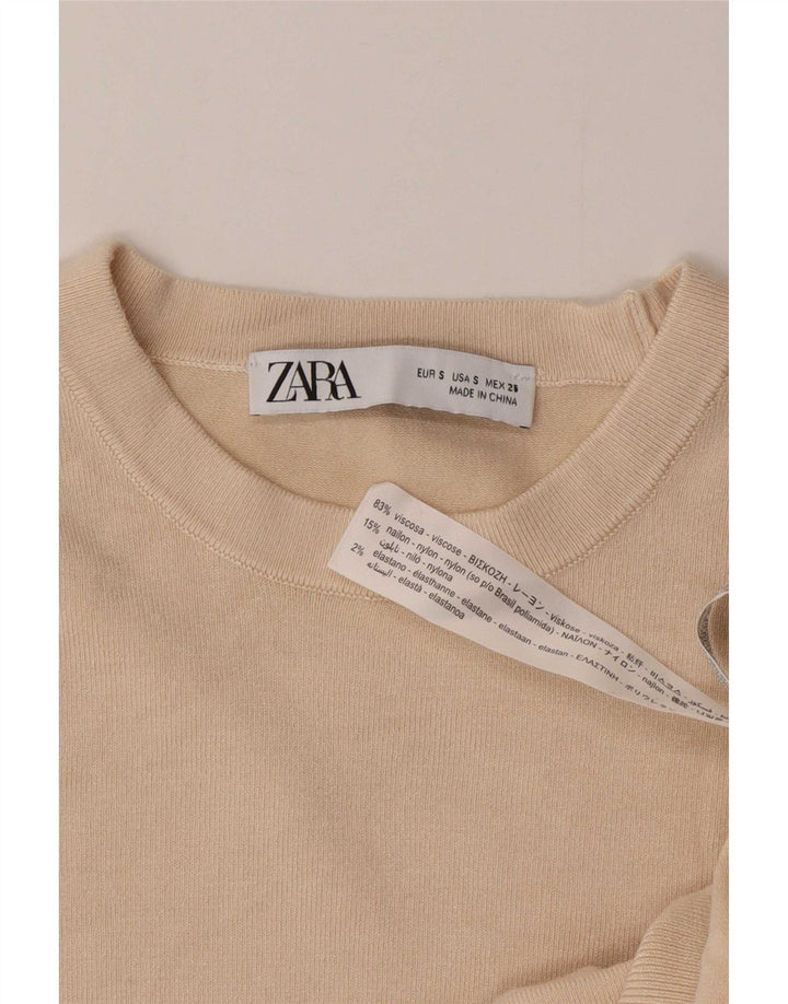 Damski sweter z okrągłym dekoltem Zara, mały, beżowy, wiskozowy
