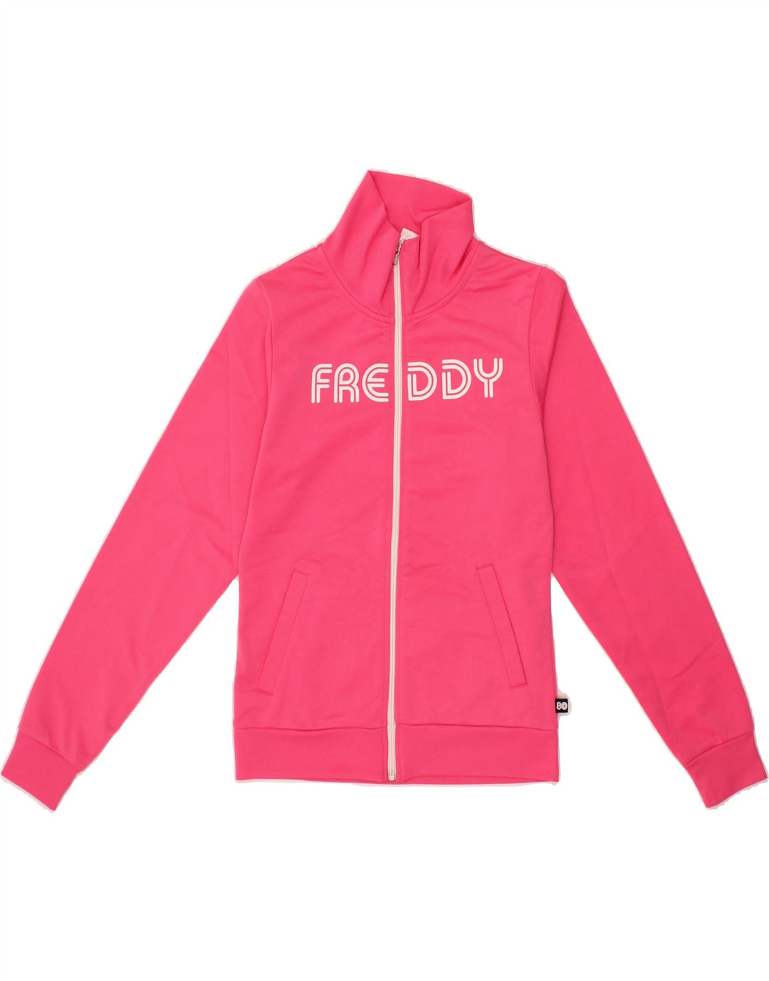FREDDY Womens Graphic Tracksuit Top Jacket UK 10 Small Pink Polyester Vintage Freddy and Second-Hand Freddy from Messina Hembry 