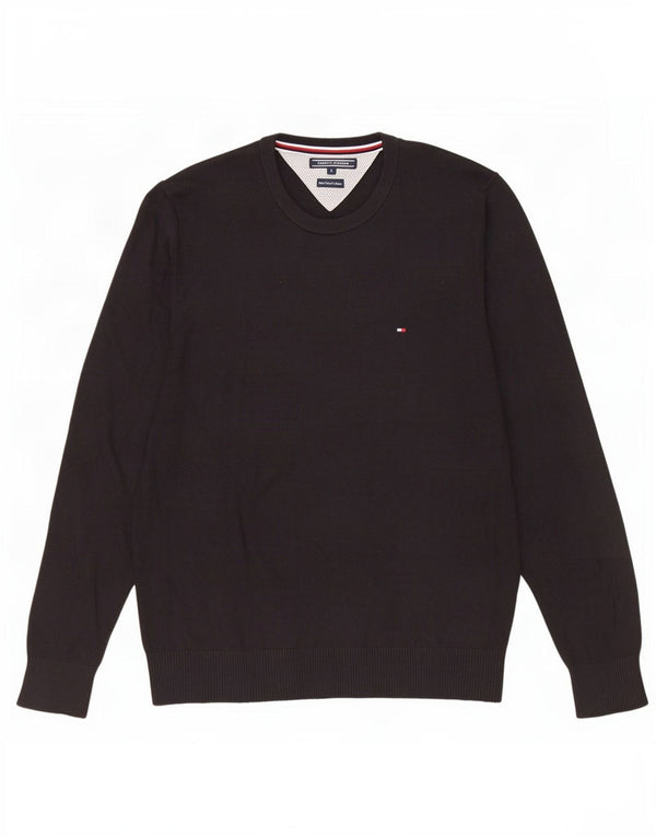 Męski sweter z okrągłym dekoltem Tommy Hilfiger, duży, czarny, bawełniany