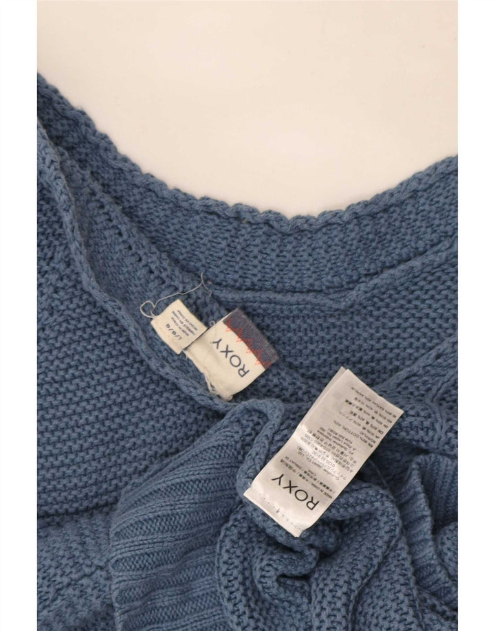 Damski sweter Roxy Crop Oversize z dekoltem w kształcie litery V, UK 16, duży, niebieski, bawełniany