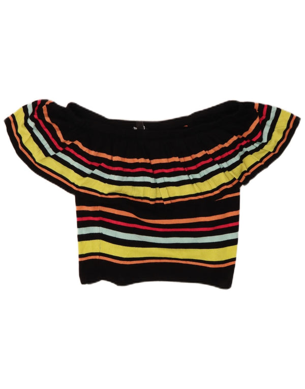 GUESS Womens Crop Off Shoulder Top UK 12 Medium Multicoloured Striped