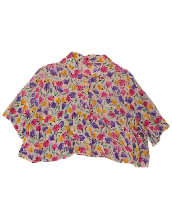 Damska bluzka typu oversize w stylu vintage, krótka, UK 10, mała, wielobarwna w kwiaty
