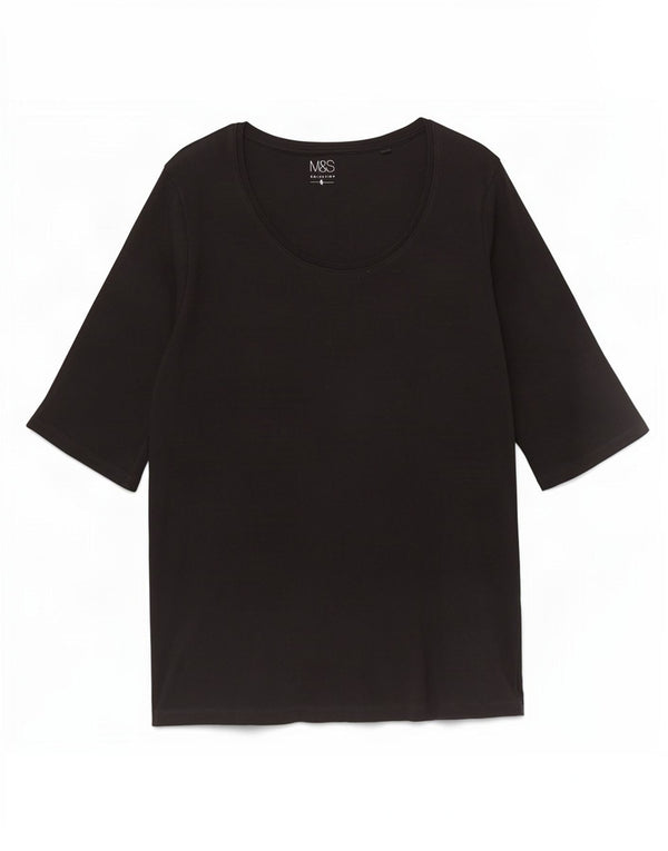 Marks & Spencer Womens T-Shirt Top UK 16 Large Black Cotton