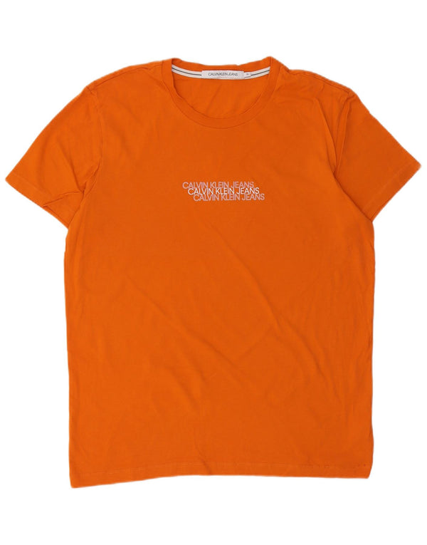 Męska koszulka z grafiką Calvin Klein Jeans, XL, pomarańczowa, bawełniana