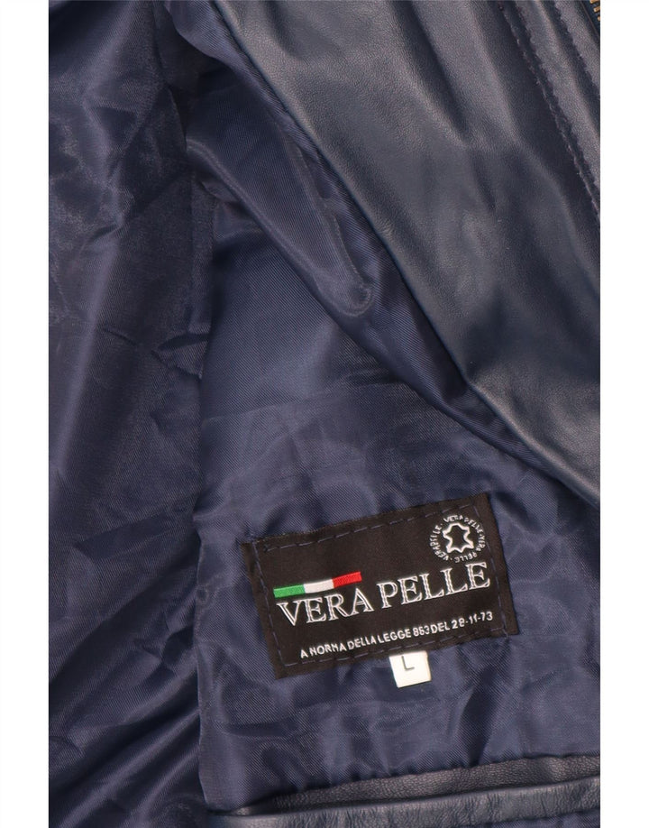 Damska kurtka skórzana z kapturem VINTAGE UK 14, duża, granatowa, skórzana