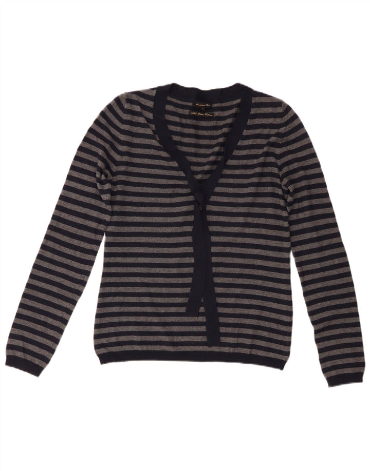 Sweter damski Massimo Dutti z dekoltem w kształcie litery V, UK 8, w małe granatowe paski
