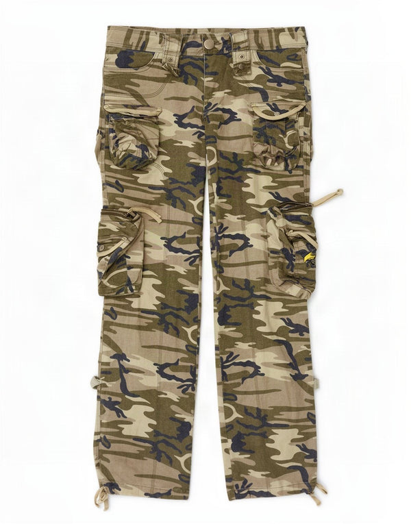 Damskie proste spodnie cargo w stylu vintage W31 L33 Khaki, bawełna w kamuflażu