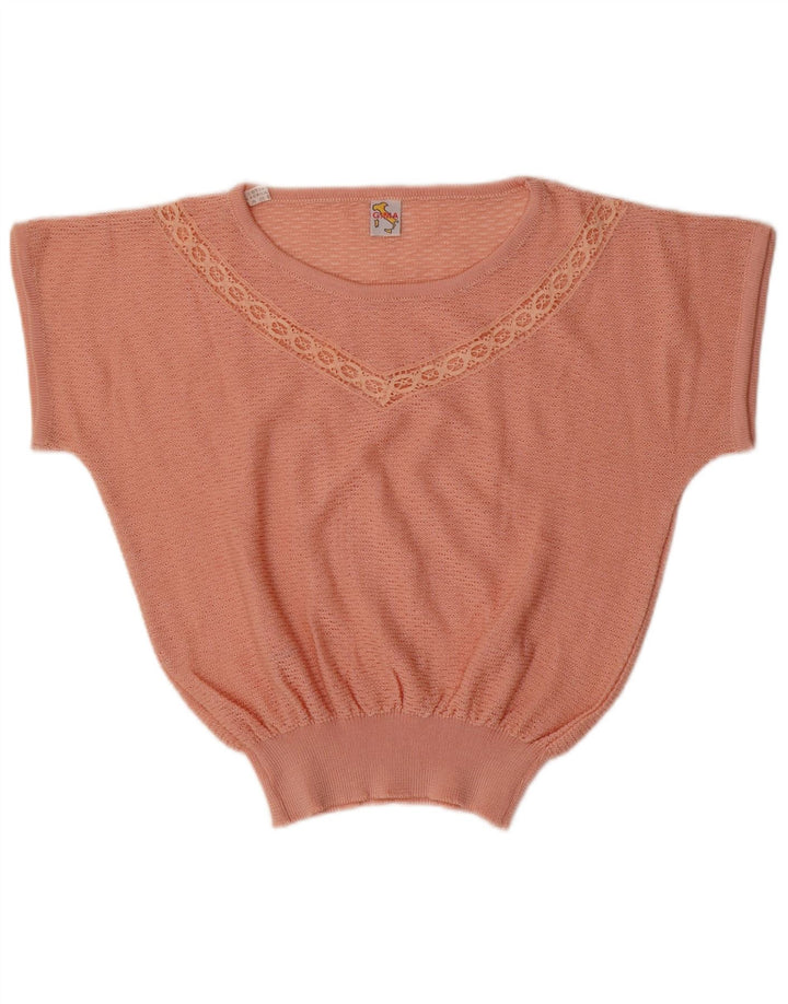 Sweter damski VINTAGE z krótkim rękawem i dekoltem w łódkę UK 14, średni róż